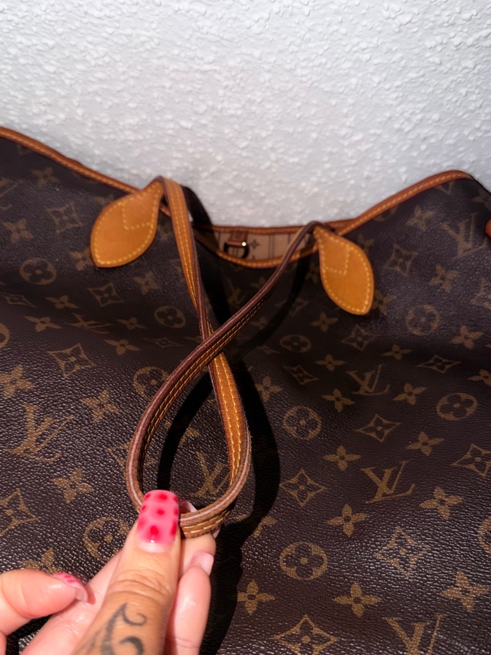 Louis Vuitton Monogram Canvas Tote in Brown Tan Leather Trim size GM neverfull - Picture 10 of 16